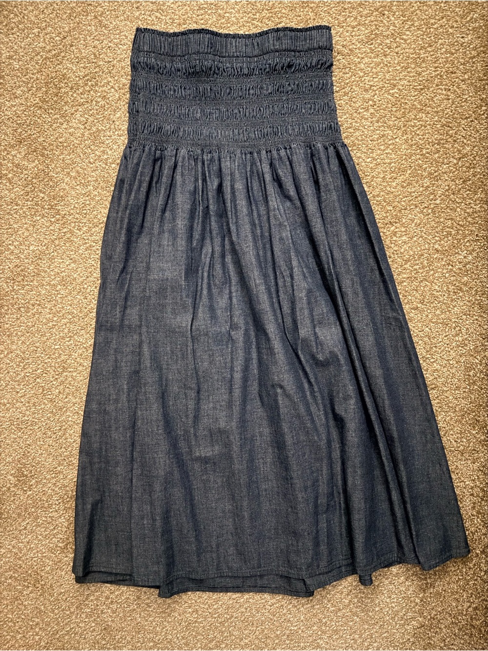 Madewell Smocked Waist Dark Blue Denim Maxi Skirt